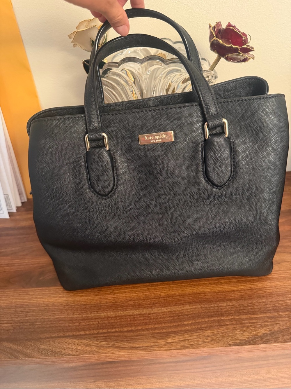 kate spade Black Saffiano Leather Satchel with Gold Hardware